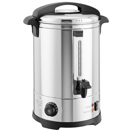 HOMCOM 6.5L Catering Urn in stainless steel with a black handle, tap, and base on a white background