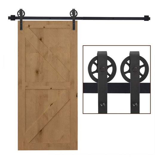 HOMCOM 6.6 FT/ 2000mm Carbon Steel Sliding Barn Door Kits with a wooden door and black hardware