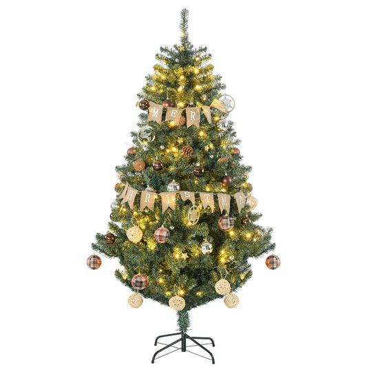 HOMCOM 6' Artificial Prelit Christmas Trees Holiday Décor with warm white LED lights and decorations