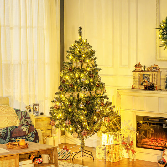 The artificial Christmas tree is set up in a cosy living room with presents underneath