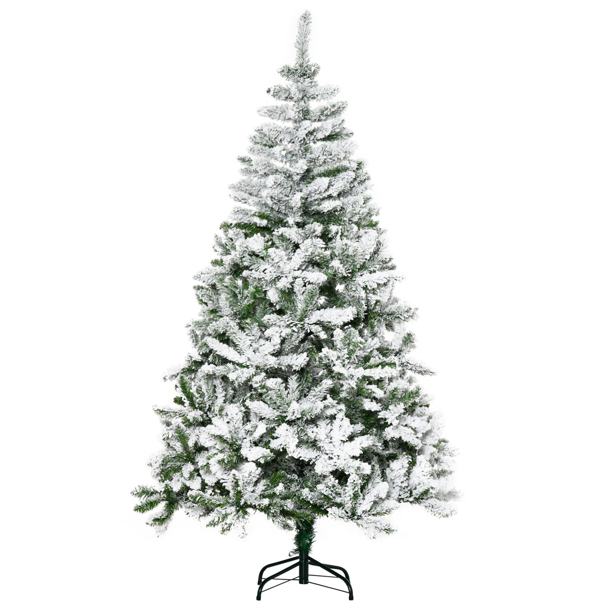 HOMCOM 6 Ft Snow Flocked Artificial Christmas Tree with realistic branches and steel base