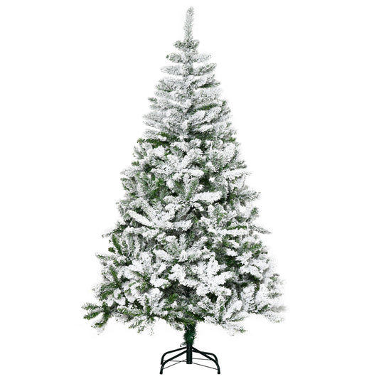 HOMCOM 6 Ft Snow Flocked Artificial Christmas Tree with realistic branches and steel base