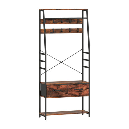 HOMCOM 6-in-1 Industrial-Style Hallway Organiser with two drawers and multiple coat hooks