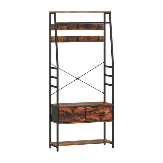 HOMCOM 6-in-1 Industrial-Style Hallway Organiser with two drawers and multiple coat hooks
