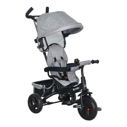 HOMCOM 6 in 1 Kids Trike Push Bike in grey with a canopy and push handle