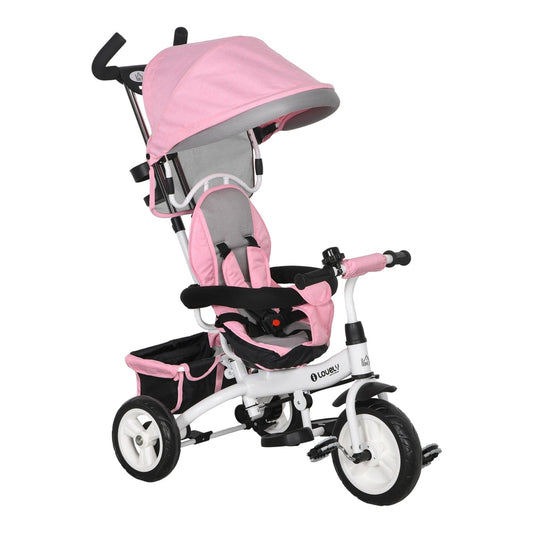HOMCOM 6 in 1 Kids Trike Push Bike in pink with a canopy and push handle