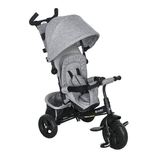 HOMCOM 6 in 1 Kids Trike with Parent Handle, grey, front view with canopy up