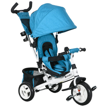 HOMCOM 6 in 1 Kids Trike with Parent Handle in Blue