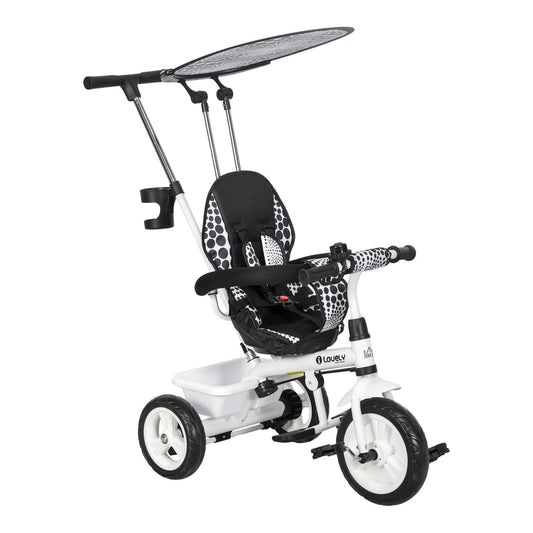 HOMCOM 6 in 1 Tricycle for Kids with removable canopy and 5-point harness straps in white