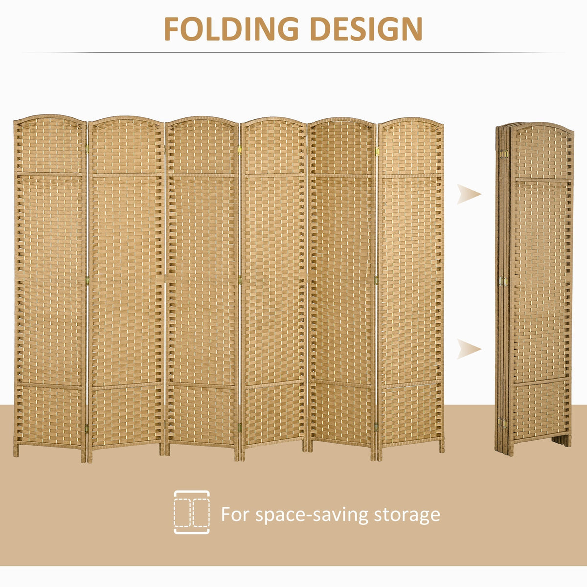 The folding screen is shown in a folded state, demonstrating its space-saving storage
