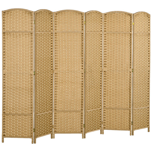 HOMCOM 6 Panel Folding Room Divider in a natural woven effect finish, freestanding and foldable
