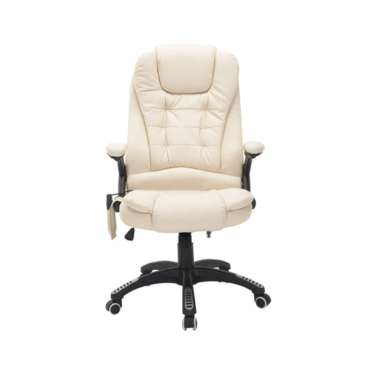 HOMCOM 6-Point Massage Office Chair in beige with a high back and black five-star base