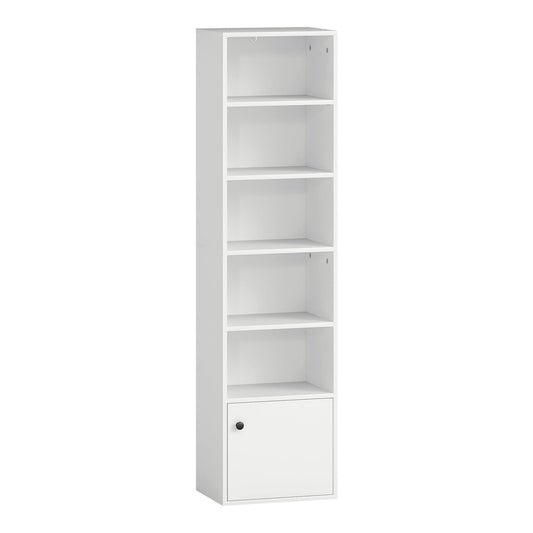HOMCOM 6-Tier 156 cm Tall Bookcase in white with five open shelves and a bottom cupboard