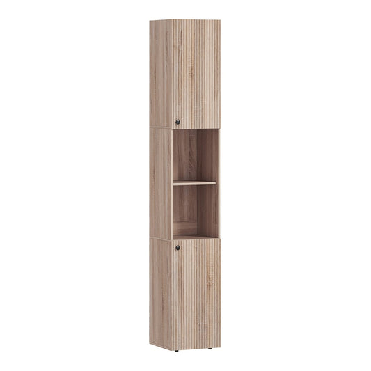 HOMCOM 6-Tier Tall Bathroom Cabinet with a natural wood effect finish and vertical ribbed doors