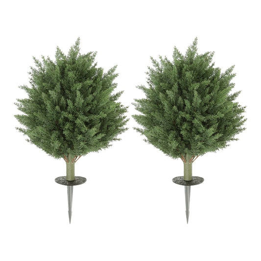 HOMCOM 60 cm Artificial Cypress Tree with Ground Stake, a set of two green artificial plants with stakes