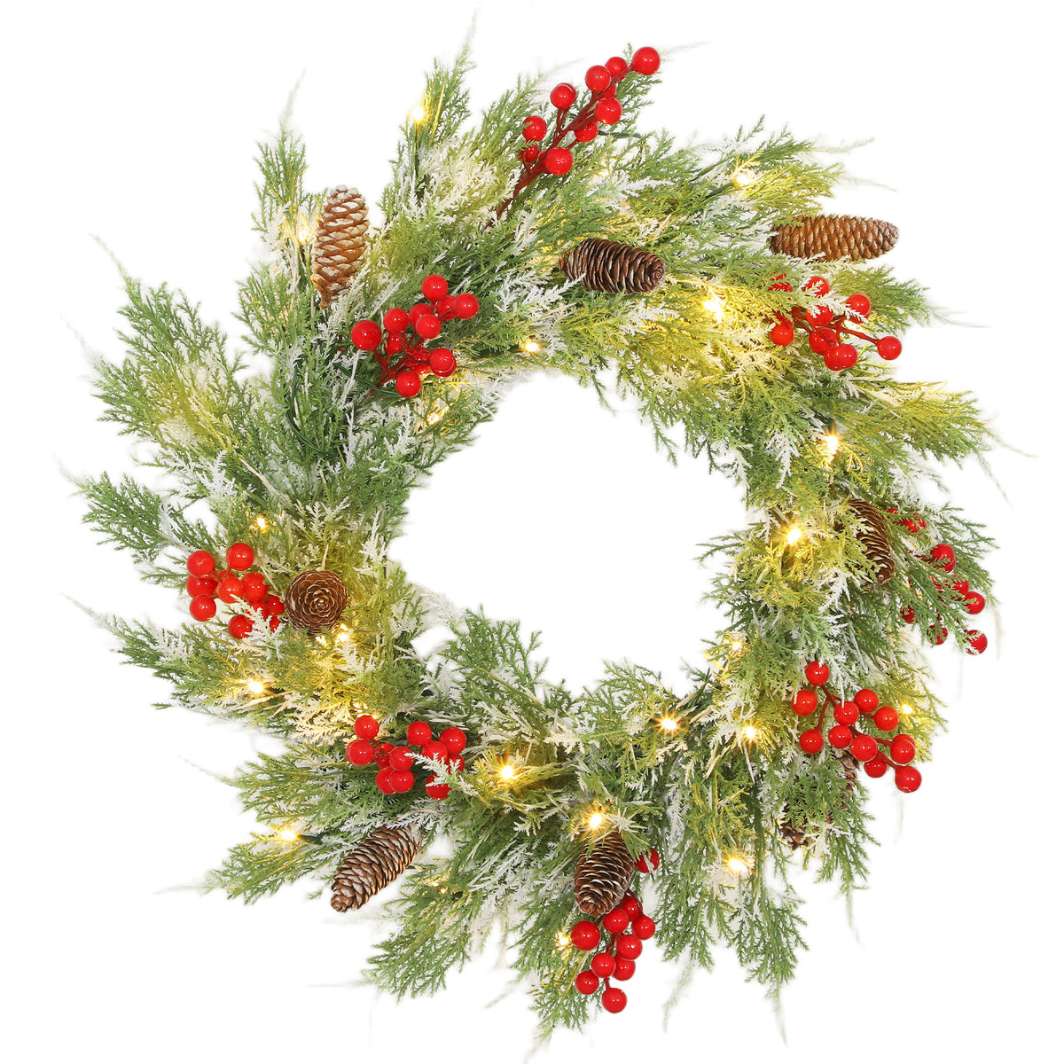 HOMCOM 60 cm Prelit Christmas Wreath in Green and White