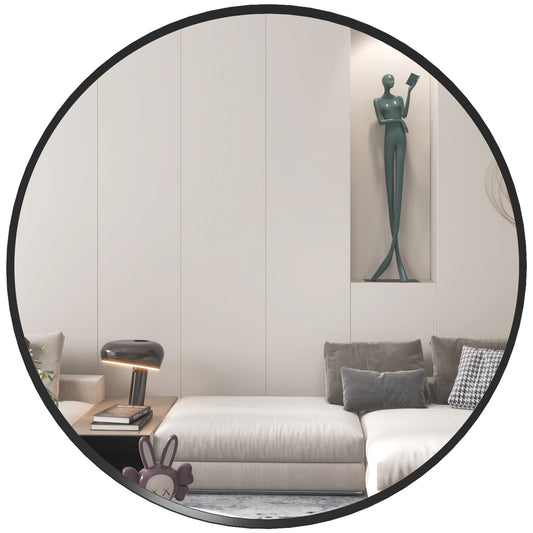 HOMCOM 61cm Decorative Wall Mirror, a modern round black framed mirror on a plain wall