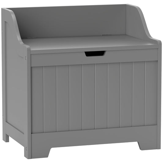 HOMCOM 61L Home Storage Chest in grey, a wooden box with a hinged lid and slatted front panel