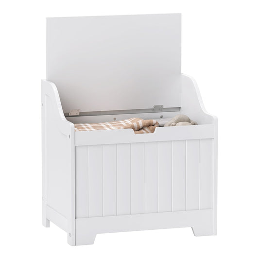 HOMCOM 61L Home Storage Chest in white with the lid open showing a blanket inside
