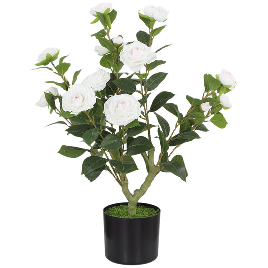 HOMCOM 65cm Artificial Camellia Flower Plant in Pot standing against a plain white background