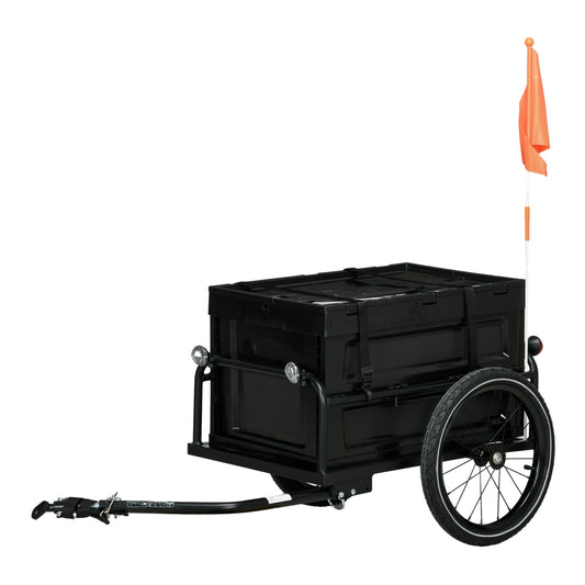 HOMCOM 65L Steel Frame Bike Trailer Storage Box in Black