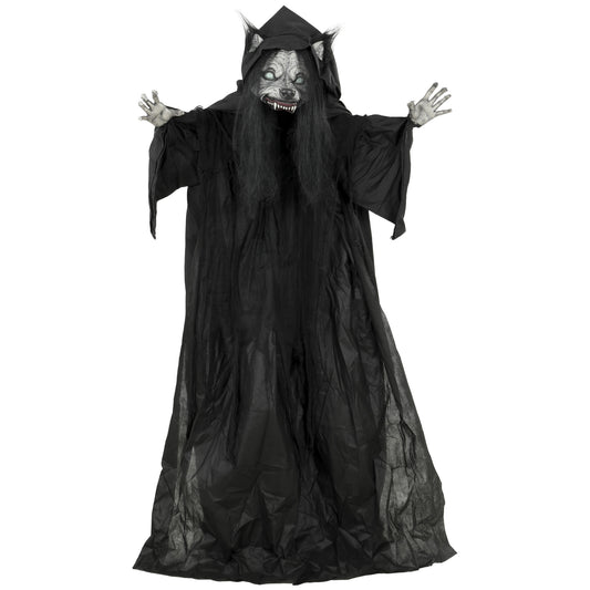 HOMCOM 67"/170cm Life Size Animated Ghost with Werewolf Mask in Black