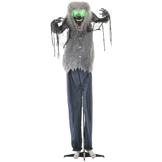 HOMCOM 6'8" Skeleton Werewolf Halloween Animatronic standing tall with glowing green eyes