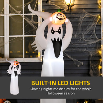 The Halloween inflatable decoration with text about built-in LED lights