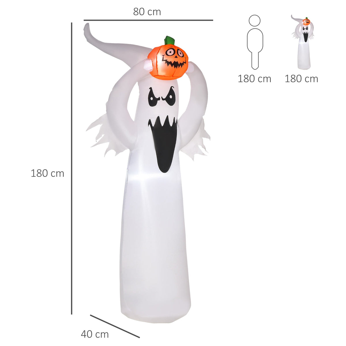 The Halloween inflatable decoration with size measurements shown