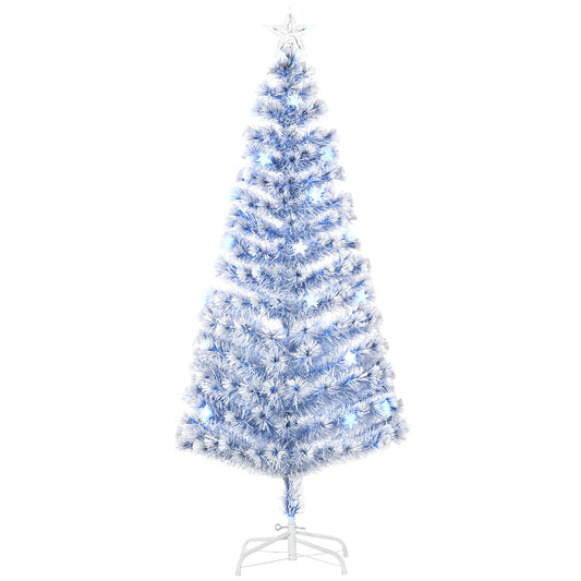 HOMCOM 6FT Artificial Fibre Optic Christmas Tree standing on a white background with blue lights
