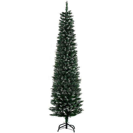 HOMCOM 6FT Artificial Snow Dipped Christmas Tree standing on a black metal stand against a white background