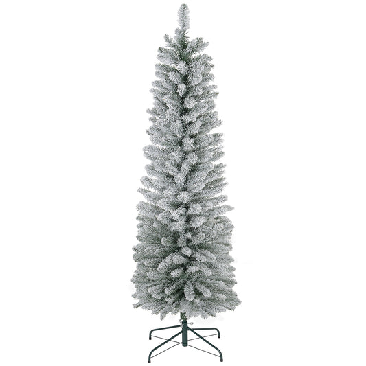 HOMCOM 6ft Artificial Snowy Pencil Christmas Tree - white
