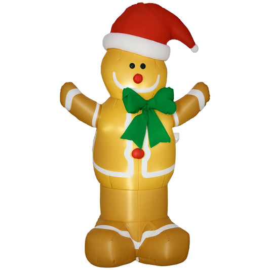 6ft Christmas Inflatable Gingerbread Man & Santa Hat Safe Outdoor Decoration in Multi Colour