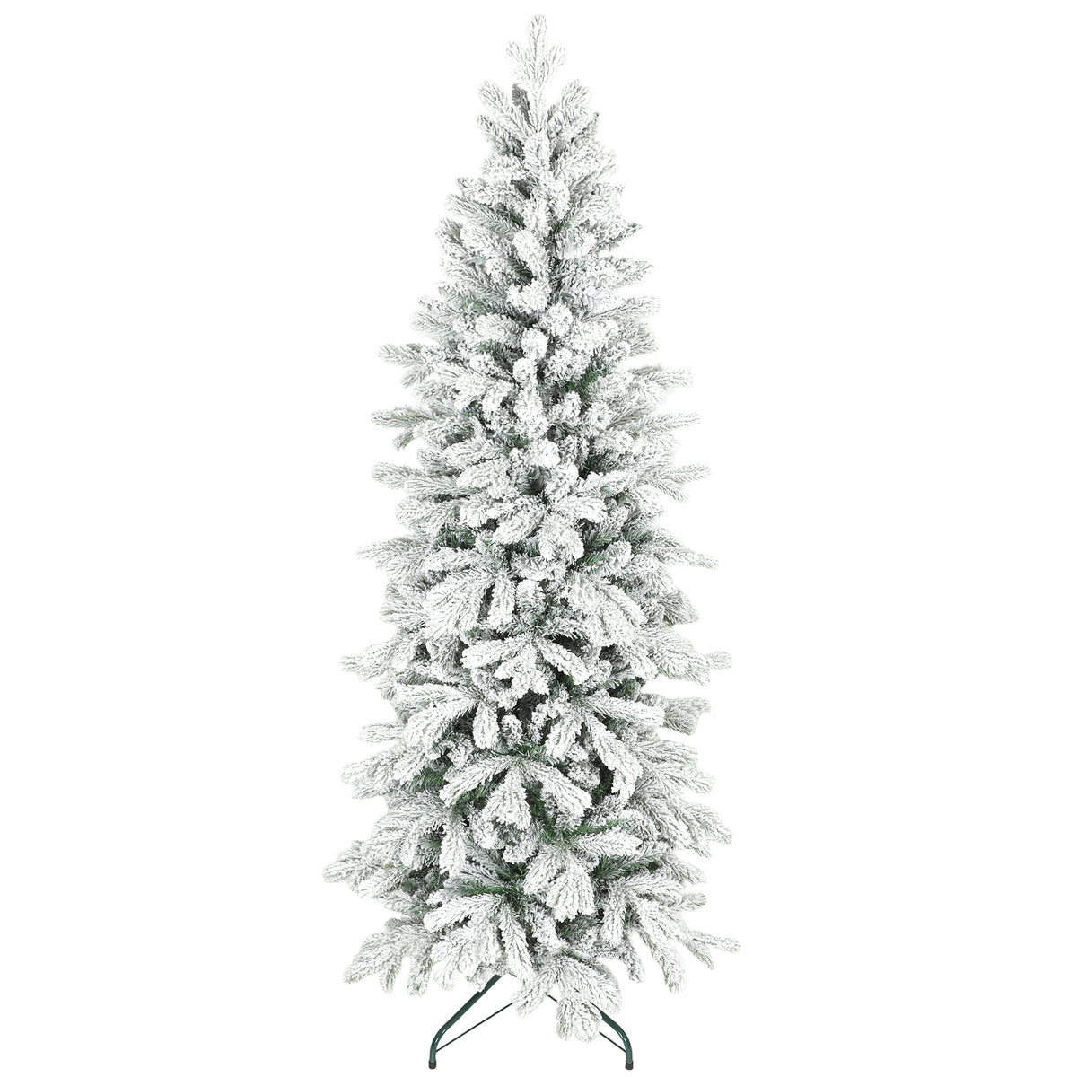 HOMCOM 6ft Flocked Artificial Christmas Tree standing tall with a white base