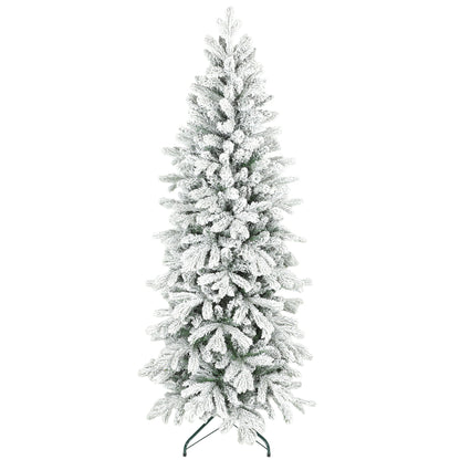 HOMCOM 6ft Flocked Artificial Christmas Tree standing tall with a white base