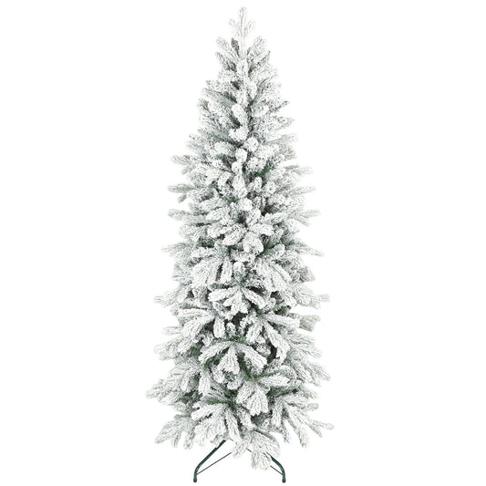 HOMCOM 6ft Flocked Artificial Christmas Tree standing tall with a white base