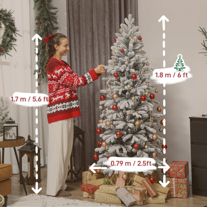 Diagram showing the height and width of the flocked artificial Christmas tree