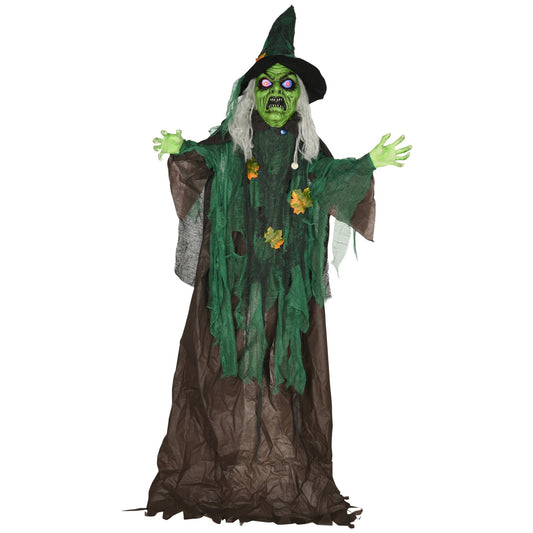 HOMCOM 6ft Halloween Witch Decoration standing tall with green face and glowing eyes