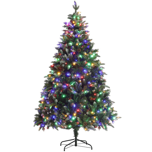 HOMCOM 6ft LED Pre-Lit Artificial Christmas Tree with a metal base and colourful lights