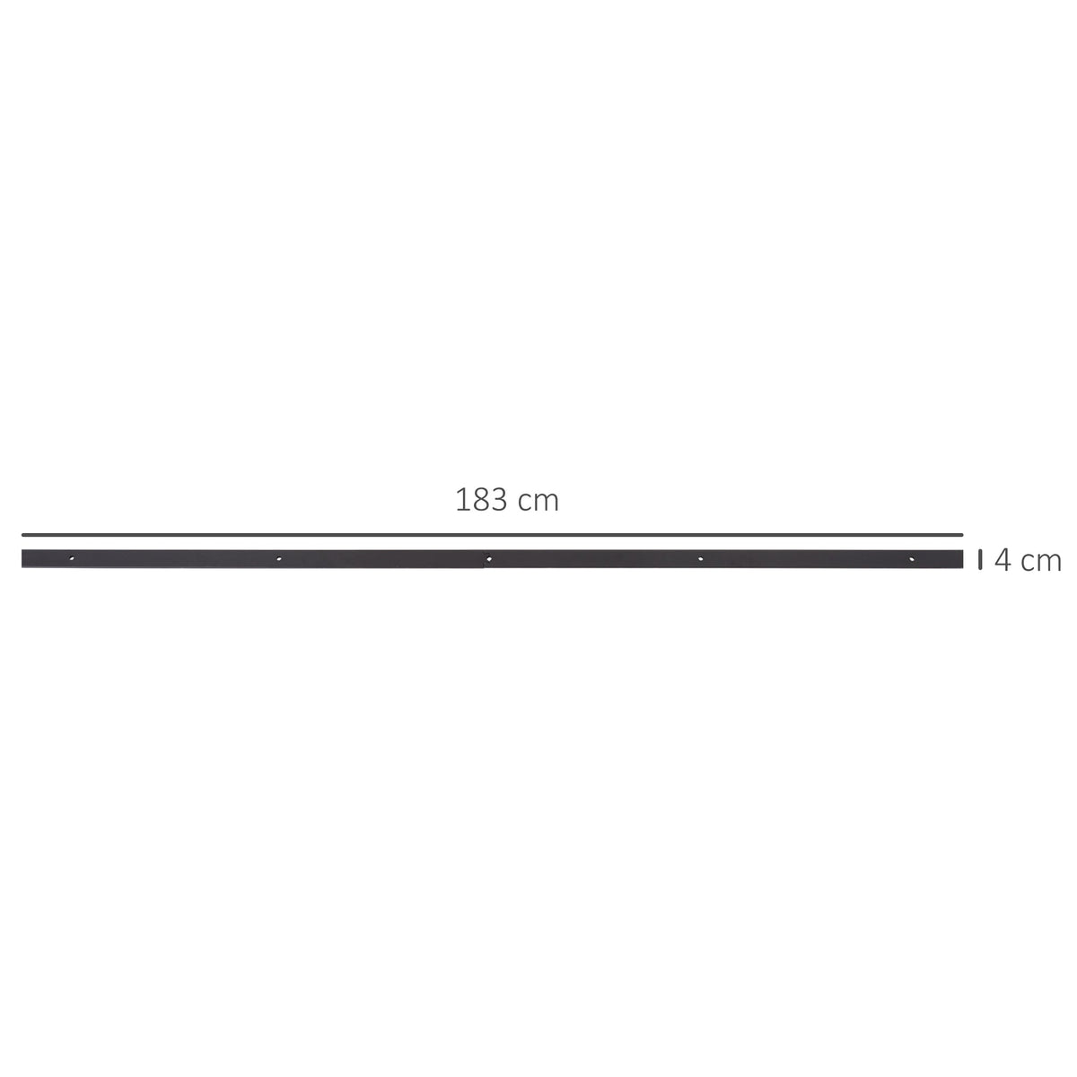 The metal sliding barn door track with dimensions shown