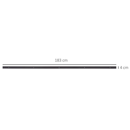 The metal sliding barn door track with dimensions shown