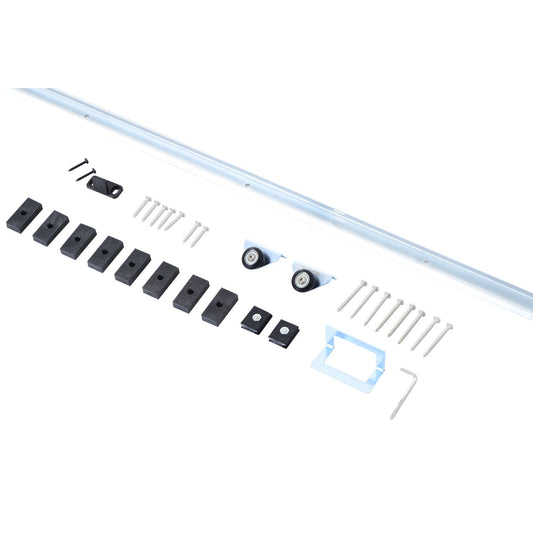 HOMCOM 6FT Modern Sliding Barn Door Closet Hardware Track Kit showing the track and all the fittings included