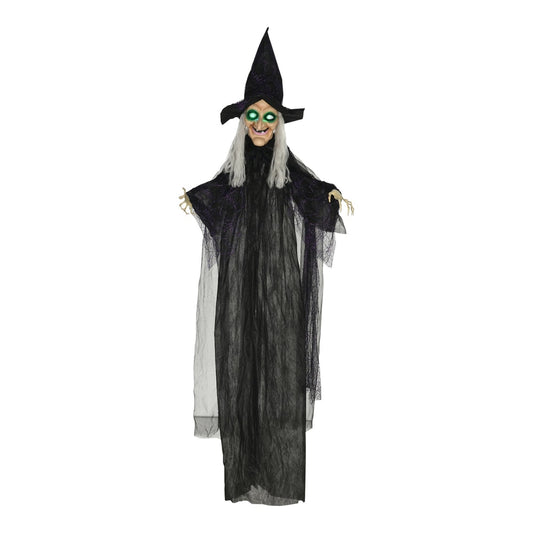 HOMCOM 6ft Outdoor Halloween Decoration Witch hanging with light up eyes and flowing black robes