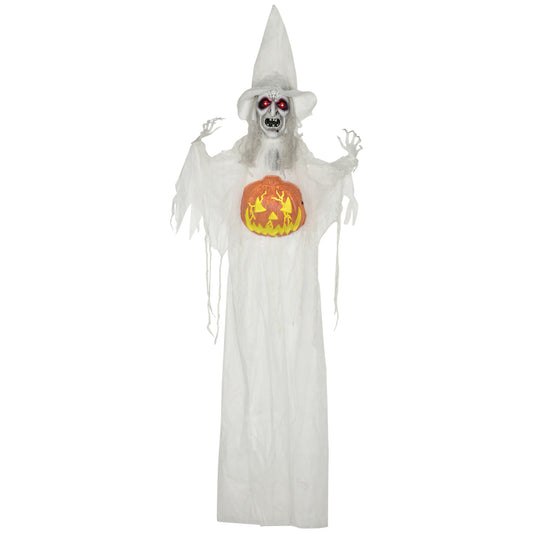 HOMCOM 6ft Outdoor Halloween Decoration Witch with Pumpkin hanging prop with light up eyes and pumpkin