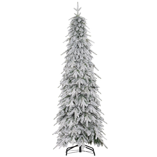 HOMCOM 6ft Snow-Covered Unlit Artificial Christmas Tree standing tall on a black metal base
