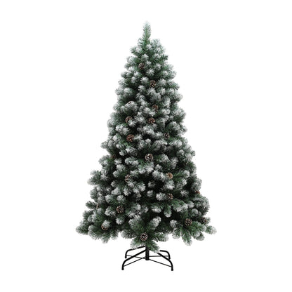 HOMCOM 6ft Snow-Dipped Artificial Pine Christmas Tree with pine cones and a metal stand