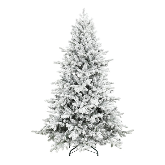 HOMCOM 6ft Snow Flocked Artificial Christmas Tree standing tall on a metal base