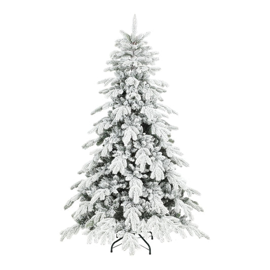 HOMCOM 6ft Super Flocked Christmas Tree, a realistic artificial tree with a white snowy effect and a black metal stand