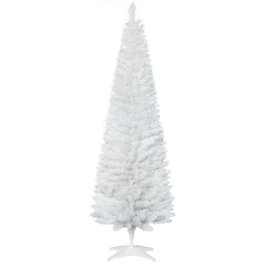 HOMCOM 6ft Unlit Artificial Christmas Tree, a slim white pencil tree with a metal stand