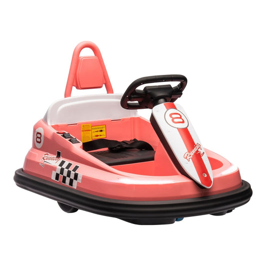 HOMCOM 6V Electric Kids Bumper Car in pink with a black steering wheel and seatbelt